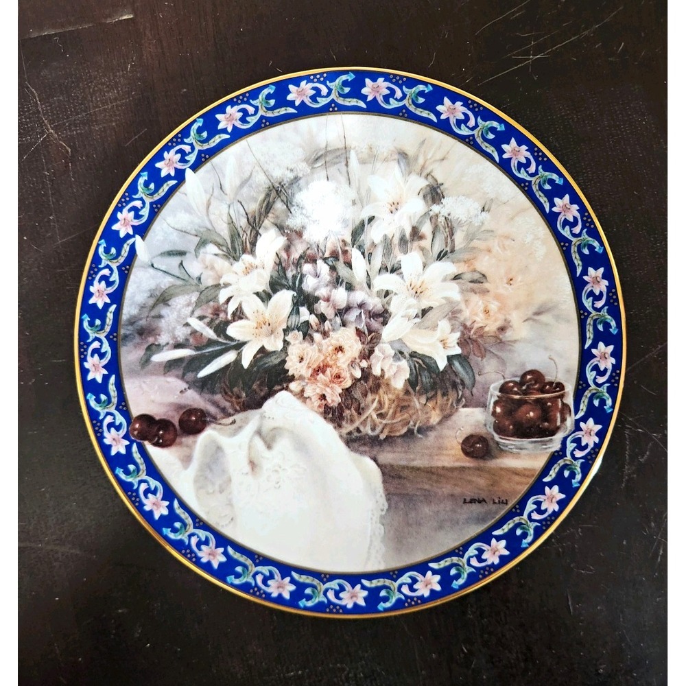 W.S. George Lena Liu Basket Bouquets Lilies Limited Edition Floral Plate 1992